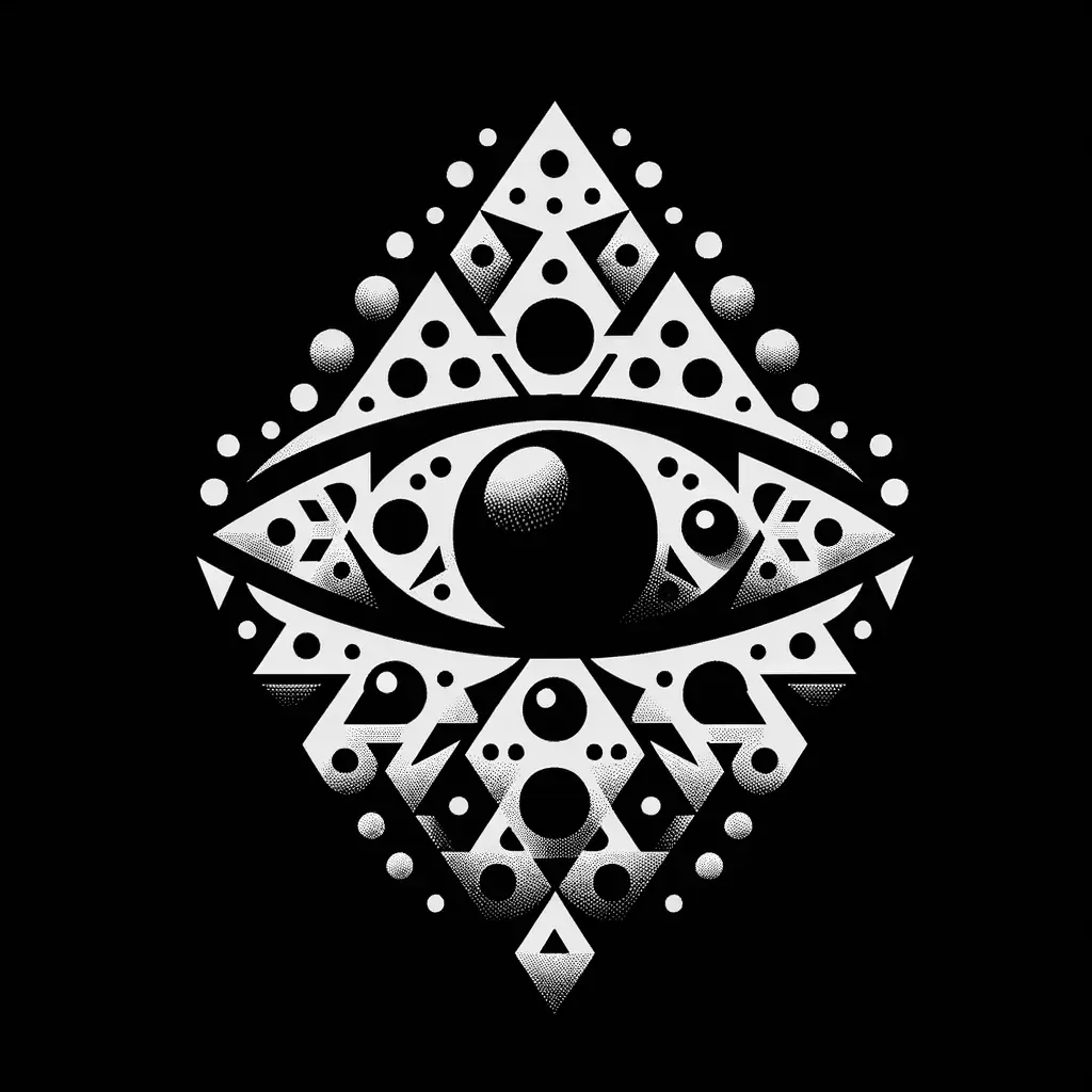 DALL-E Image of Anomaly created using small geometric shapes in a monochrome design on a black background.