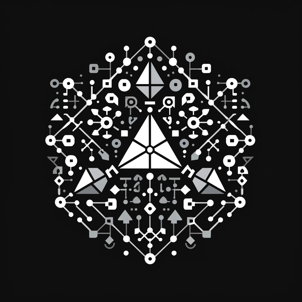 DALL-E Image of Autonomous System created using small geometric shapes in a monochrome design on a black background.