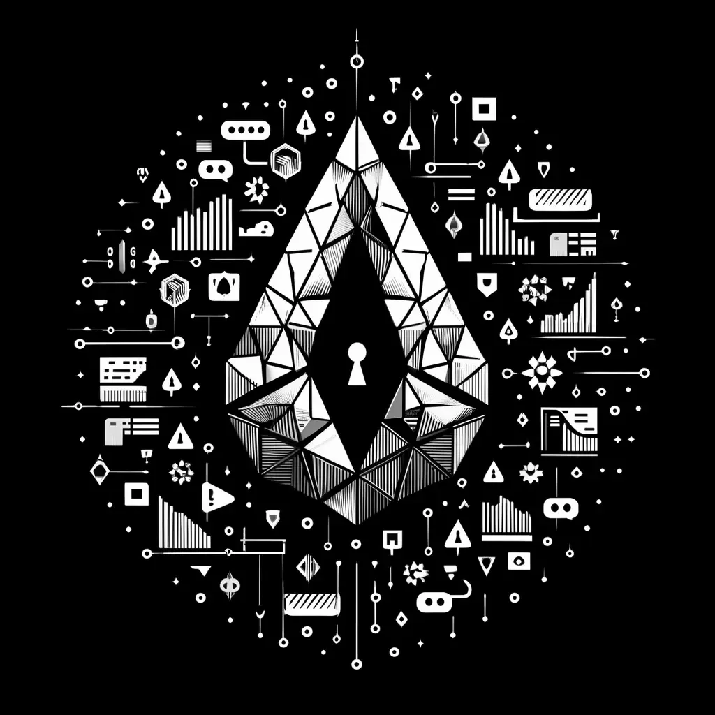 DALL-E Image of Adversarial black box attack created using small geometric shapes in a monochrome design on a black background.