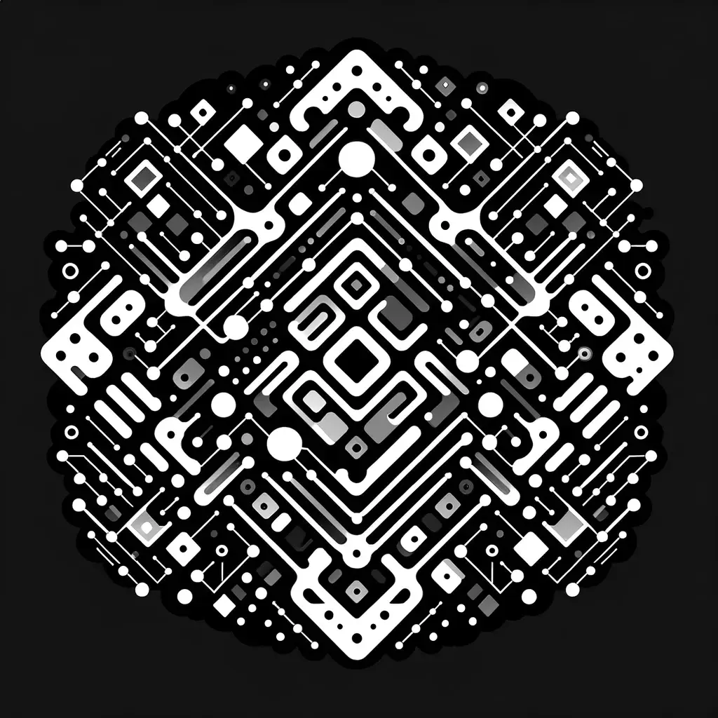 DALL-E Image of CNN created using small geometric shapes in a monochrome design on a black background.