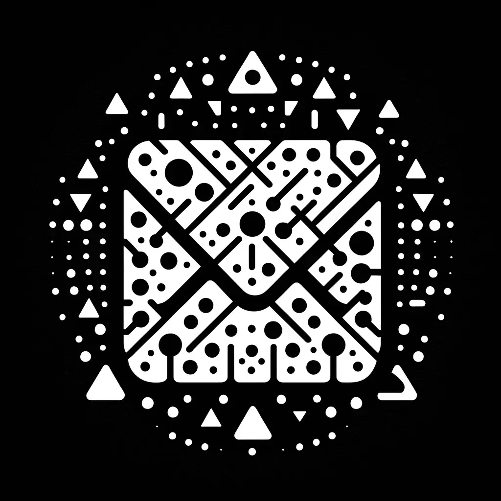 DALL-E Image of Detecting Spam created using small geometric shapes in a monochrome design on a black background.